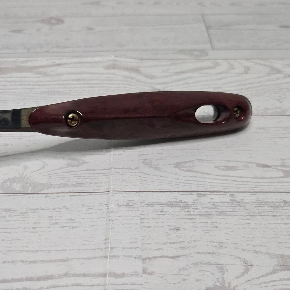 Stainless Steel Serving Spoon Marbled Burgundy Handle Riveted Kitchen Utensil